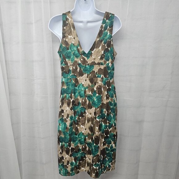 Axcess Liz Claiborne Brown Green Floral Dress Sleeveless Boho Retro M - Picture 8 of 13